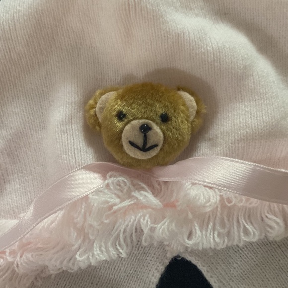 NWOT Light Pink Baby Hat with Teddy Bear and Attached Scarf - Picture 2 of 3